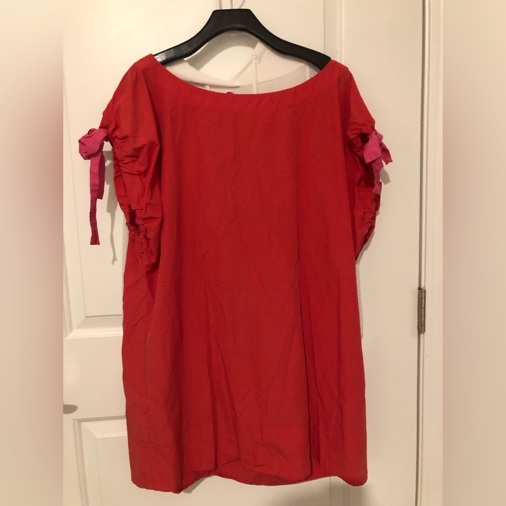 Red shirt/dress, i’m honestly not sure!